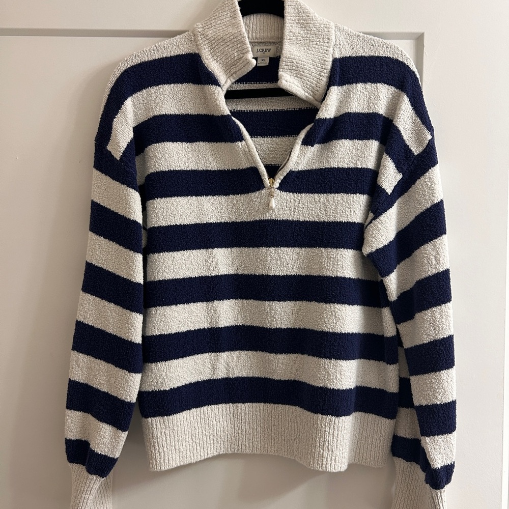 J. Crew Navy Striped Quarter Zip Sweater